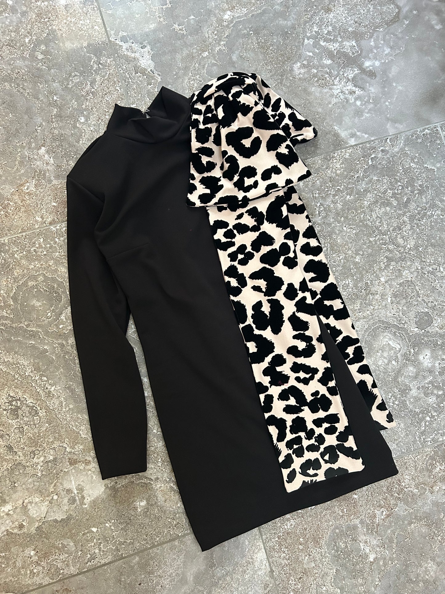 SAMPLE SALE SOPHIA dress black and leopard size 10/12